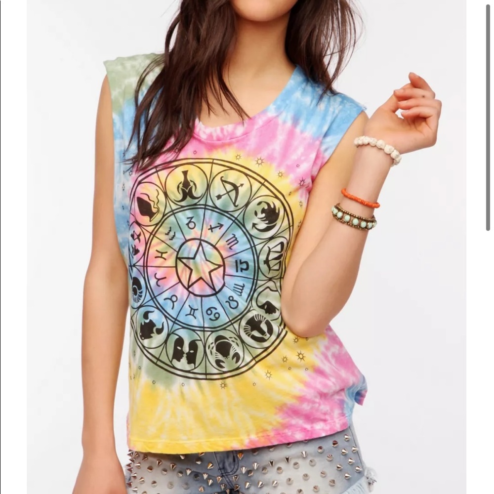 Tie Dye Astrology/Zodiac Cut Off Tank/Muscle Tee